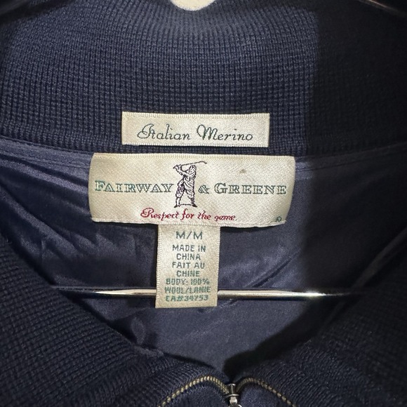 Fairway Green Citi Italian Merino Wool 1/4 Zip Sweatshirt Blue Navy Mens Medium - Picture 3 of 10